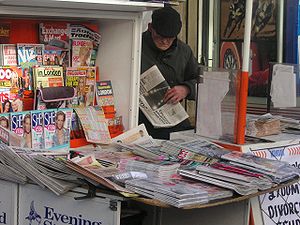 Newspaper vendor, Paddington, London, February...